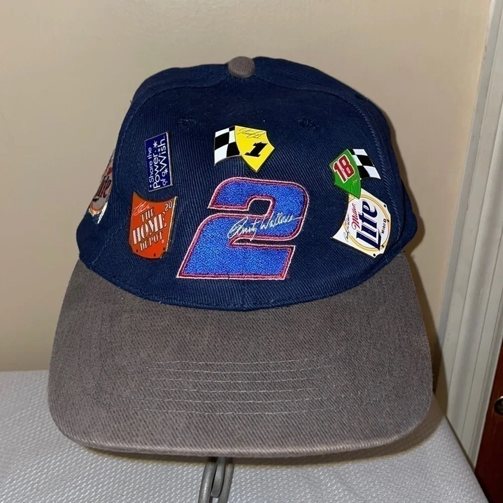 Nascar men’s hat ballcap cap Miller lite Rusty Wallace collectible pins vintage